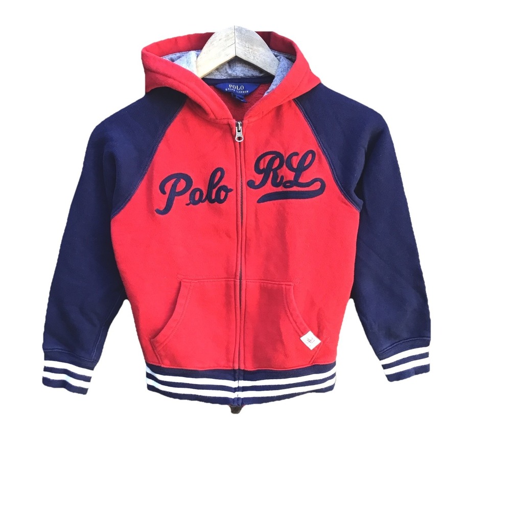 Polo Ralph Lauren Kids Full Zip Hoodie Size 6 Red Navy RL Varsity Spellout